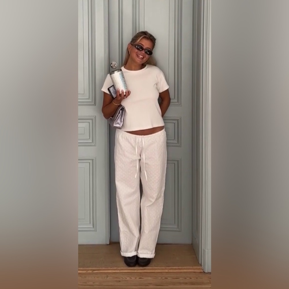Djerf Avenue Broderie Pants in White - Picture 2 of 16